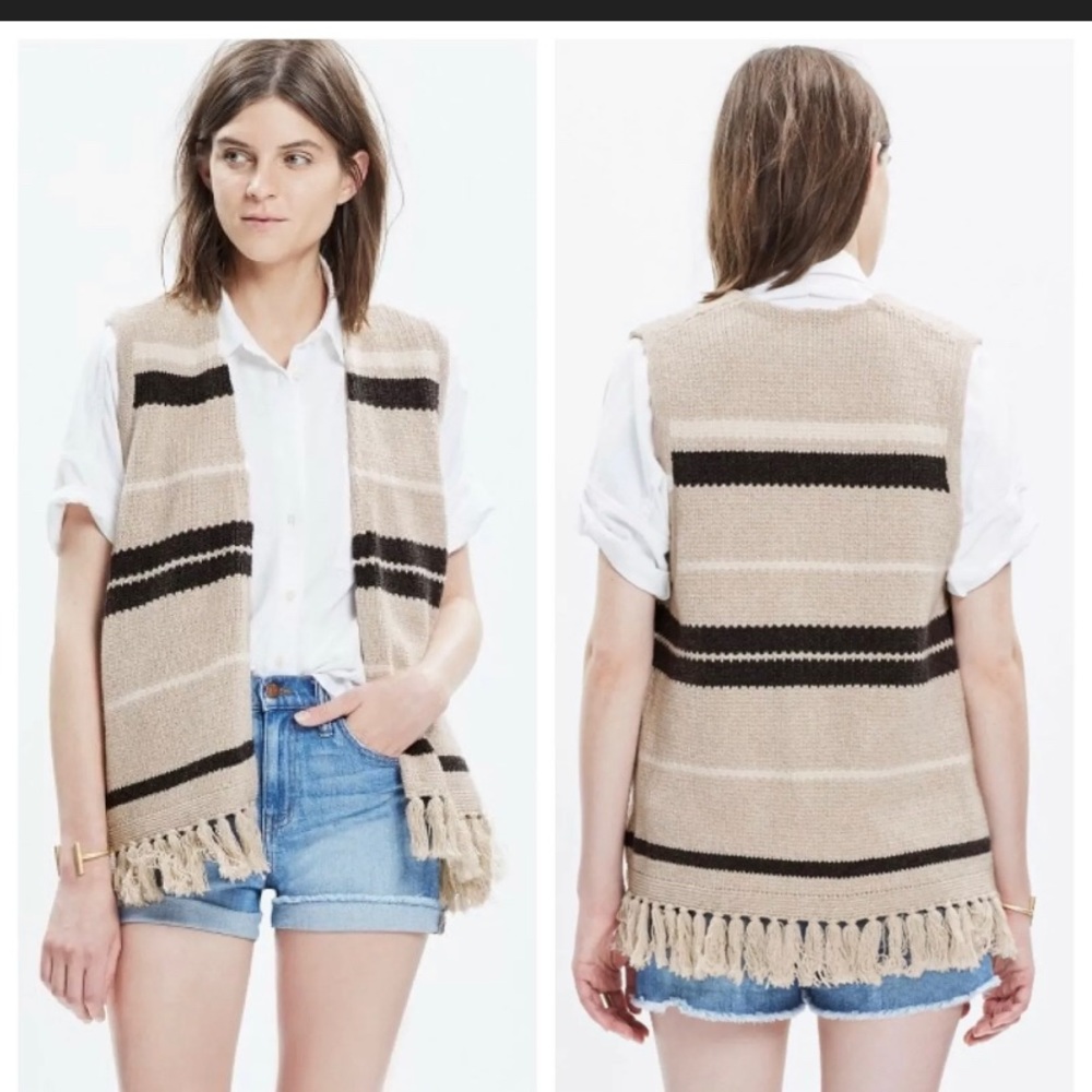 Madewell Tan and Black Striped Sweater Vest